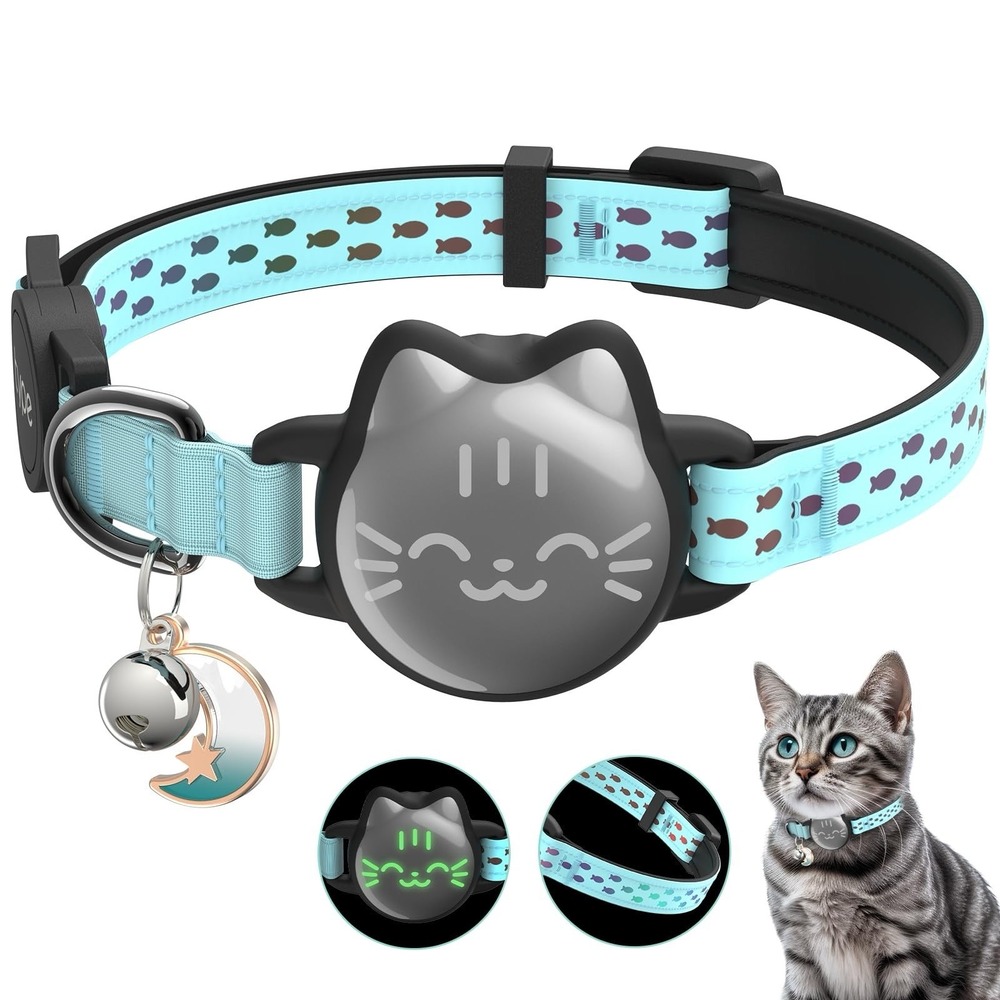 Waterproof Reflective AirTag Cat Collar, Breakaway Safety GPS Holder for Cats
